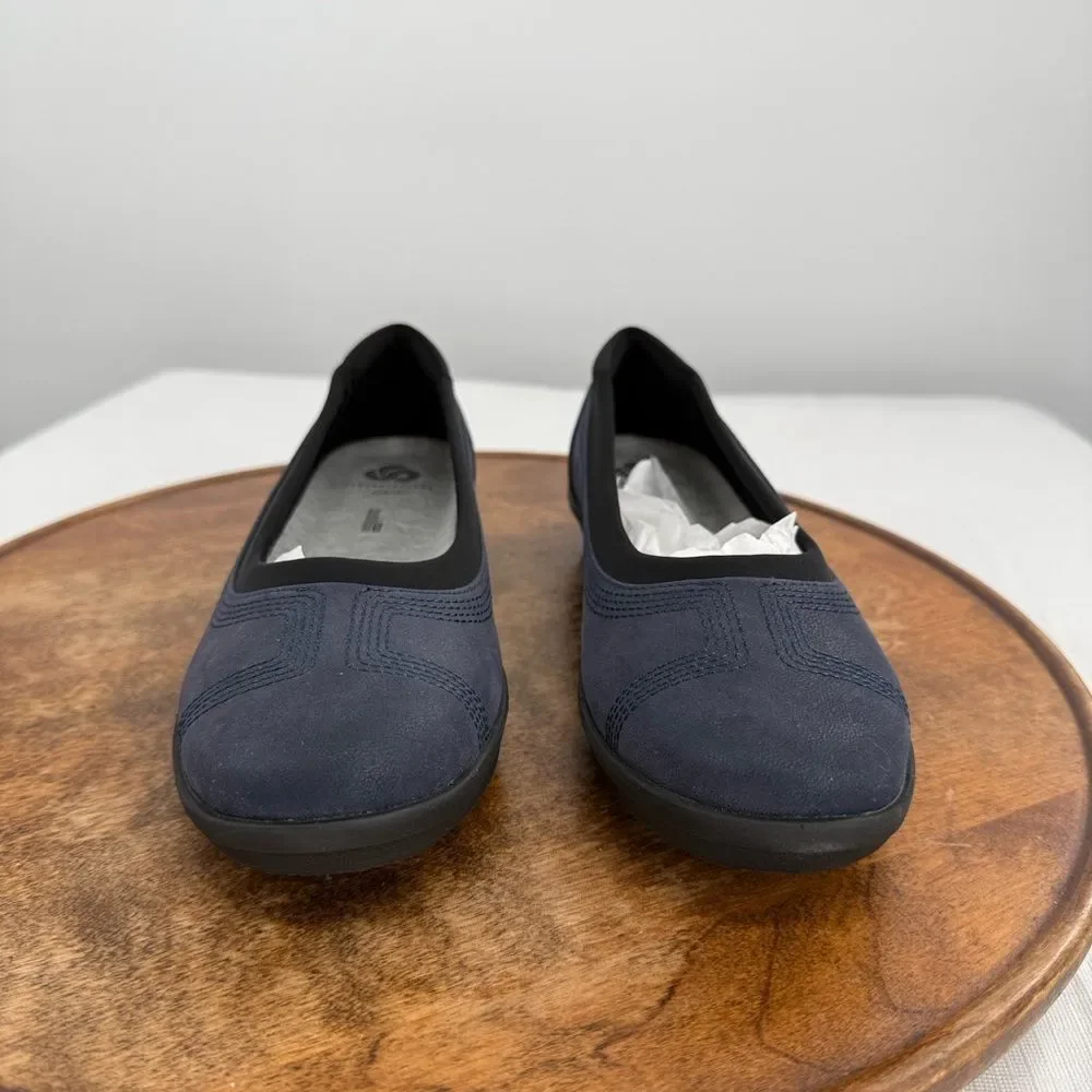 Clarks Shoes Wm 8 M Ayla Low Navy Slip On Comfort Ballet Flats Cloudsteppers